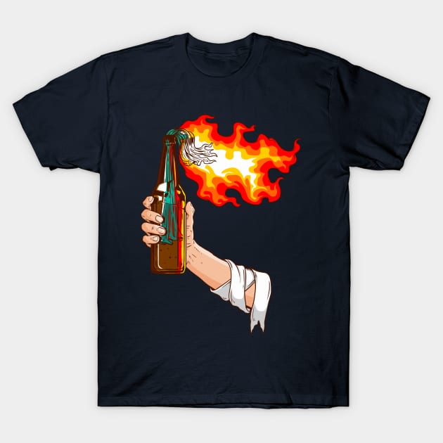 hand holding burning Molotov T-Shirt by Mako Design 